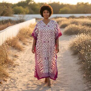 Gypsie Blu Leopard Printed Plus Size Kaftan Dress Stylish Beach Cover Up Maxi